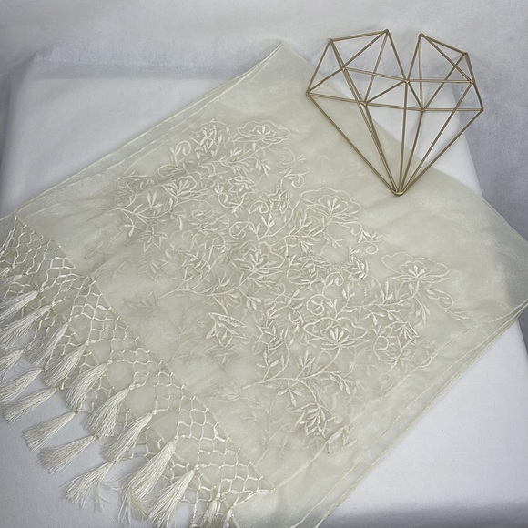 Ivory Embroidered Fringed Wrap - Picture 2 of 6
